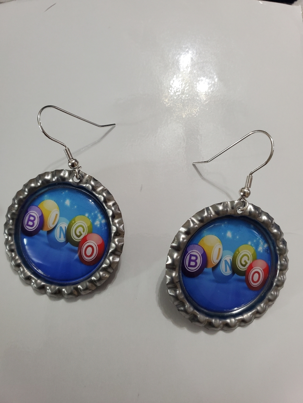 Bingo Game  bottlecap earrings silver plated hooks  Look
